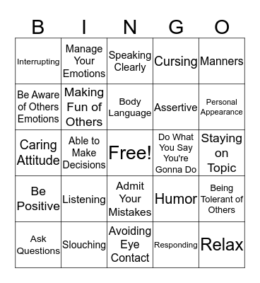 Interpersonal Skills Bingo Card