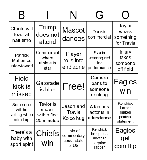 Superb Owl Bingo Card