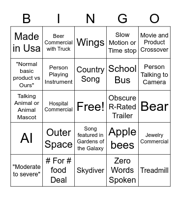 Comerical Bingo Card