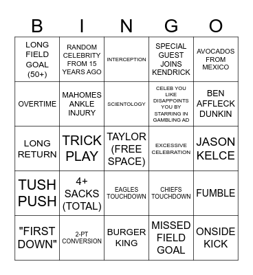 SUPERBOWL Bingo Card