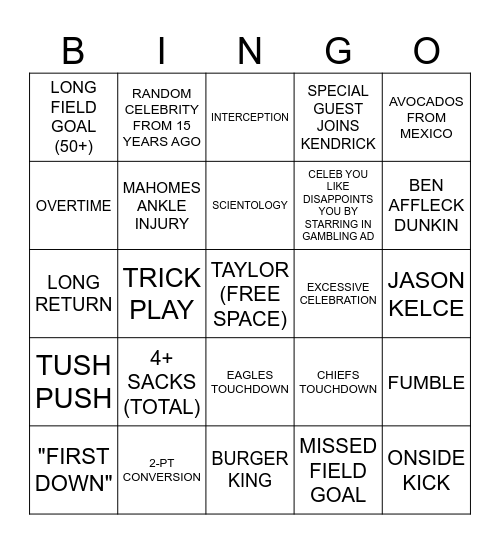 SUPERBOWL Bingo Card