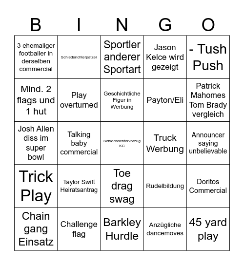 Superbowl LIX Bingo Card