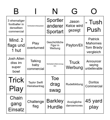Superbowl LIX Bingo Card