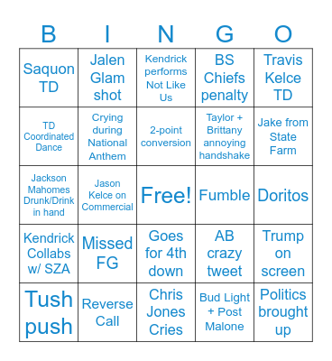 SUPER BOWL BINGO Card