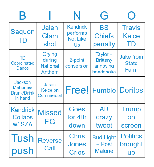 SUPER BOWL BINGO Card
