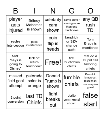 SUPERBOWL 2025 Bingo Card