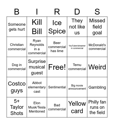 SuperBowl Bingo Card