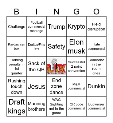 Super Bowl 2025 Bingo Card