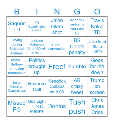 SUPER BOWL BINGO Card