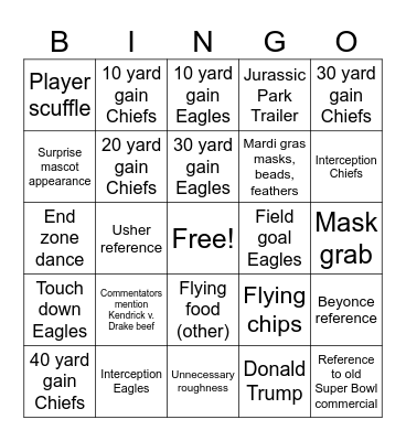 SUPERBOWL Bingo Card