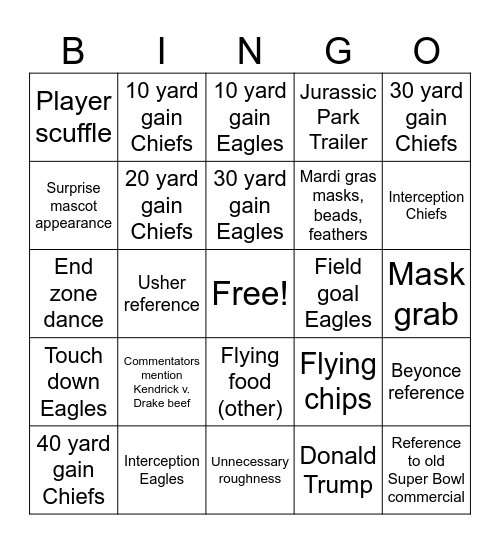 SUPERBOWL Bingo Card