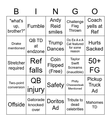 Superbowl LIX Bingo Card