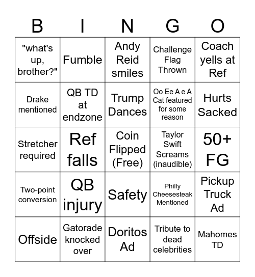 Superbowl LIX Bingo Card