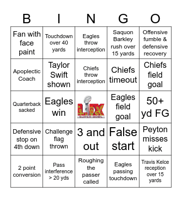 Super Bowl 2025 Bingo Card