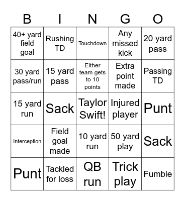 Superbowl 2025 Bingo Card