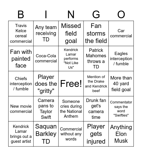 EM Superbowl Sunday Bingo Card