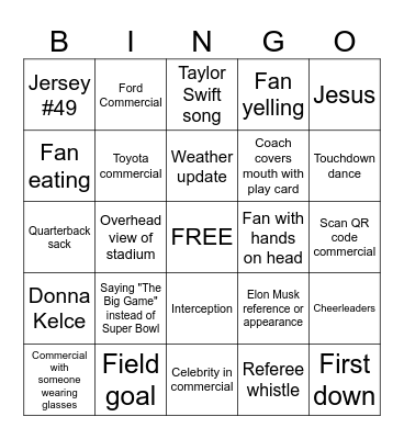 SUPER BOWL BINGO Card