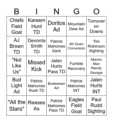 Super Bowl LIX Bingo Card