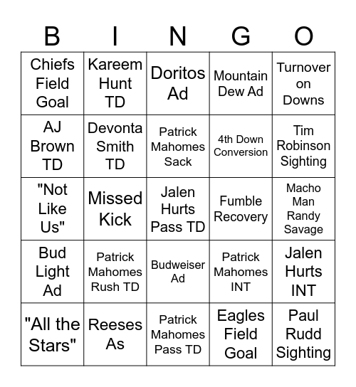 Super Bowl LIX Bingo Card