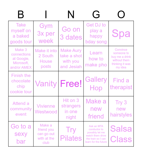 Clarke's Birthday Bingo Card