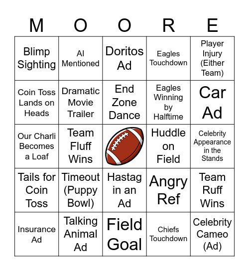Moore Family Superbowl 59 Bingo Card
