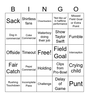 Super Bowl Bingo! Bingo Card