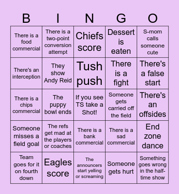 Superbowl Bingo Card