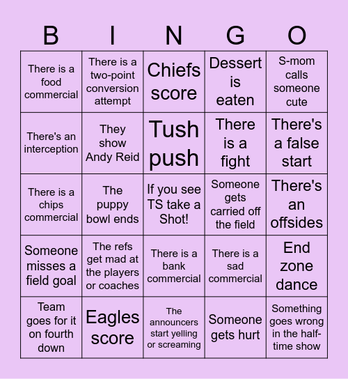 Superbowl Bingo Card