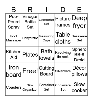 Bridal Bingo! Bingo Card