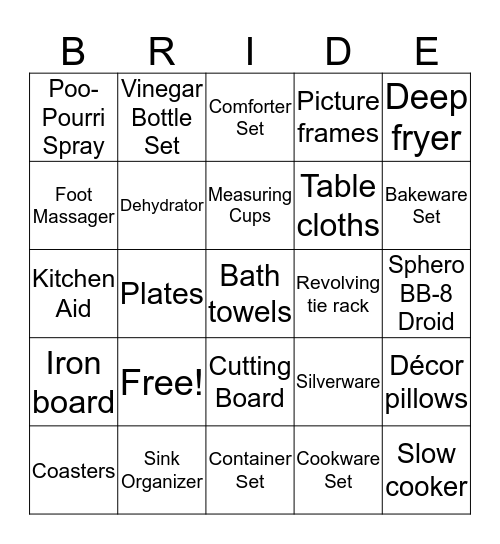 Bridal Bingo! Bingo Card