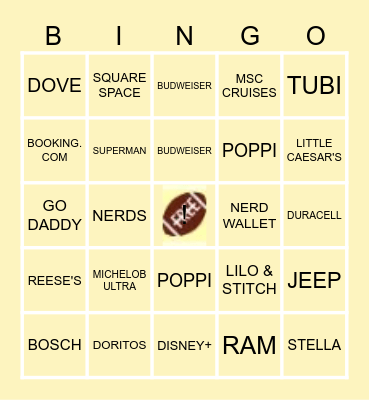 SUPER BOWL LIX COMMERCIAL BINGO Card