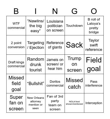 SUPERBOWL 2025 Bingo Card