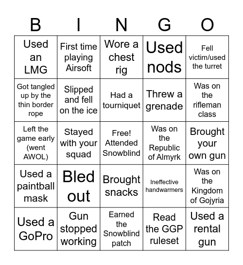 Snowblind Bingo Card