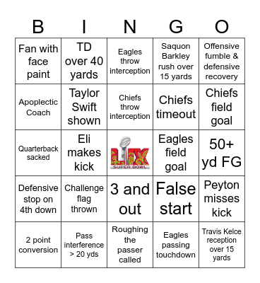 Super Bowl 2025 Bingo Card