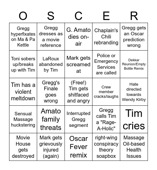 ON CINEMA OSCAR SPECIAL 12 BINGO Card