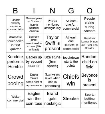 Super Bowl 2025 BINGO Card