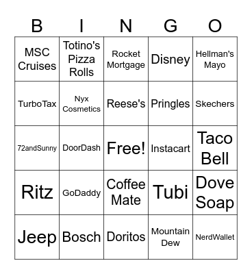 Super Bowl 2025 Commercials Bingo Card