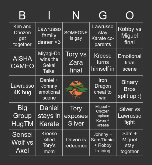 Cobra Kai Bingo Card