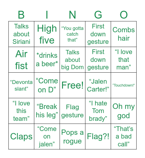 Anthony’s Bingo Card