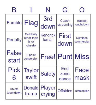 Superbowl Bingo Card