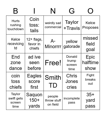 Super Bowl 2025 BIngo Card
