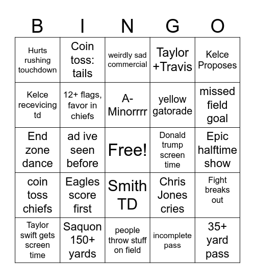 Super Bowl 2025 BIngo Card