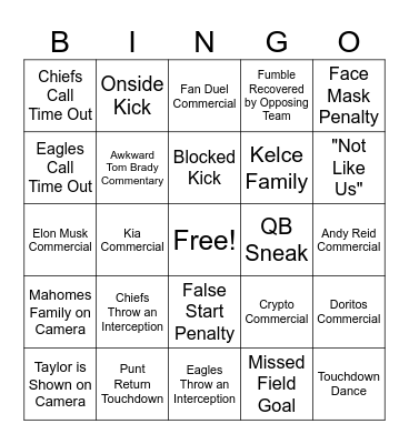 Super Bowl 2025 Bingo Card