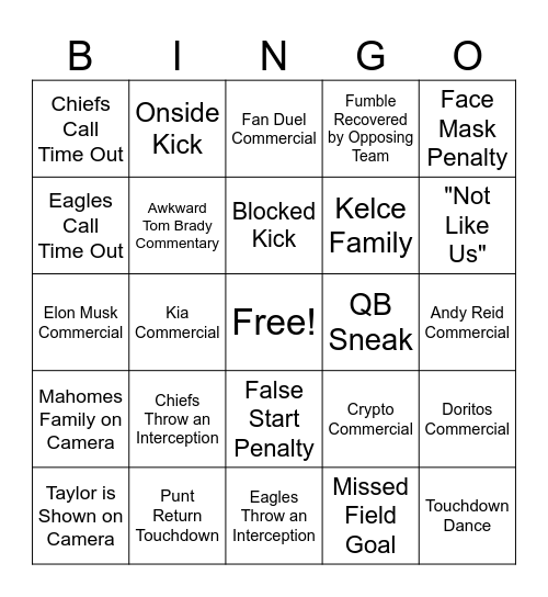 Super Bowl 2025 Bingo Card