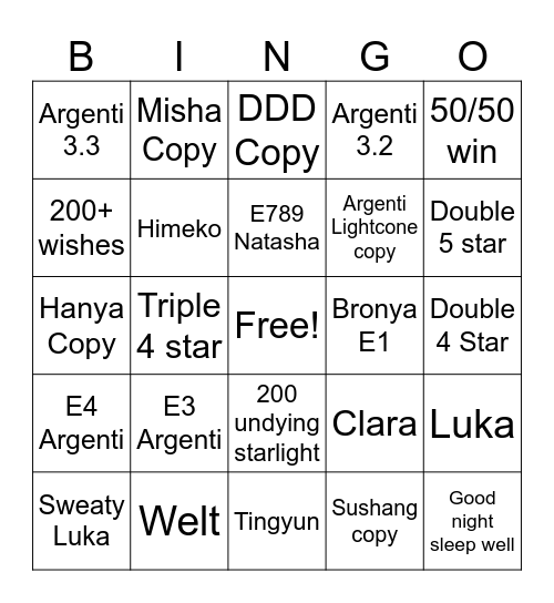 Argenti Bingo🌹 Bingo Card