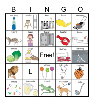 Letter L Bingo Card