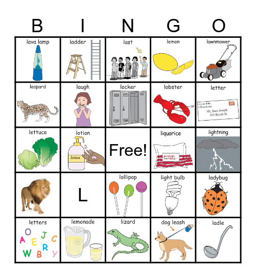 Letter L Bingo Card