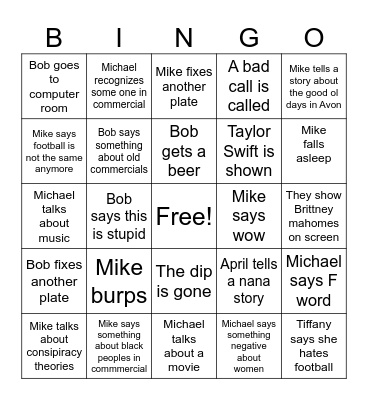 Super Bowl Bingo Card