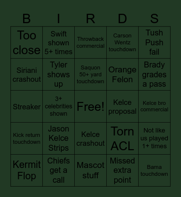 Superbowl Bingo Card