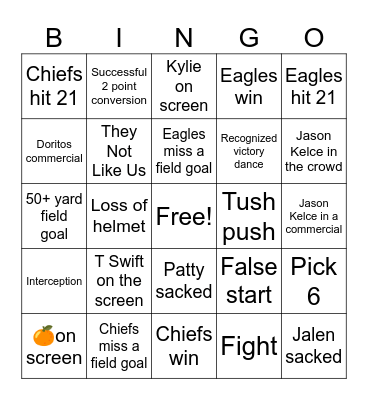 Super Bowl 2025 Bingo Card